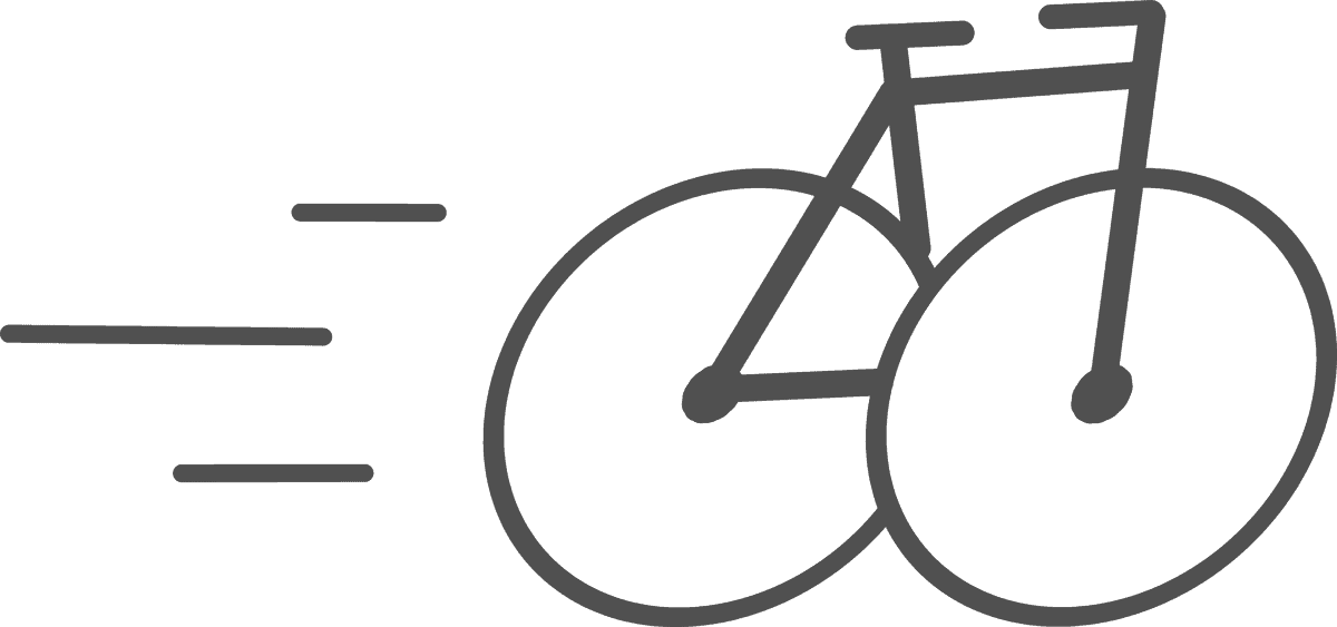 Schwarz-weißes Icon eines Fahrrads mit Rennflaggen-Muster im Hintergrund.