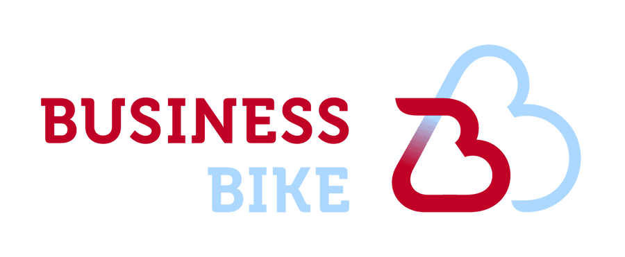Ein Logo mit rotem "Business" und blauem "Bike" Text; daneben ein stilisiertes Fahrrad.