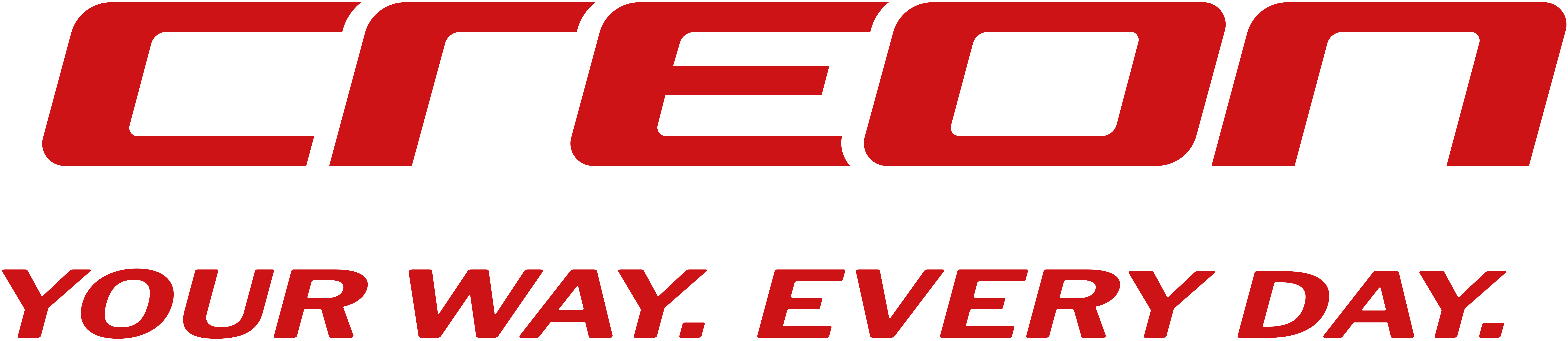 Roter CREON-Text mit Slogan "YOUR WAY. EVERY DAY." auf weißem Hintergrund